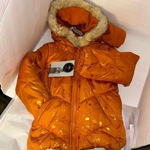London Fog NWT M5/6 girls size orange heart and butterfly print hoodie WARM